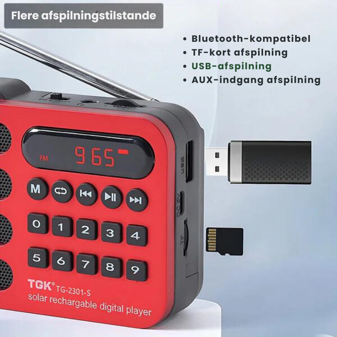 SolarTune™ - Mini Bærbar FM Radio Solopladning Bluetooth Højttaler