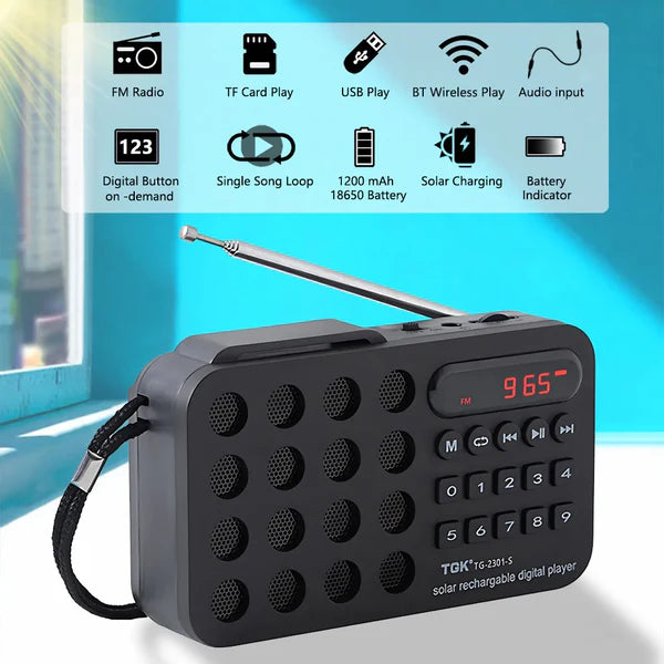 SolarTune™ - Mini Bærbar FM Radio Solopladning Bluetooth Højttaler